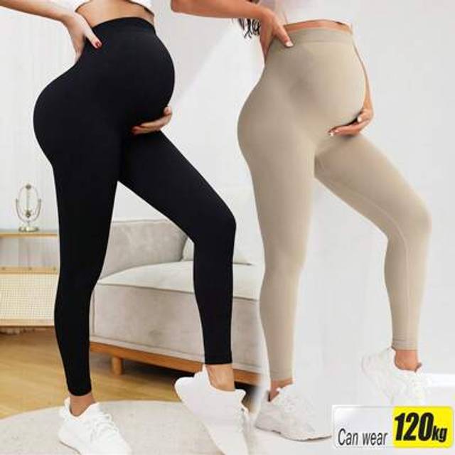 SHEIN New Slim Fit High Waisted Seamless Maternity Leggings, Maternity Leggings, Women&#39;s Tight Black Jade, Extra Large Maternity Pants,Sports Pants, Materni