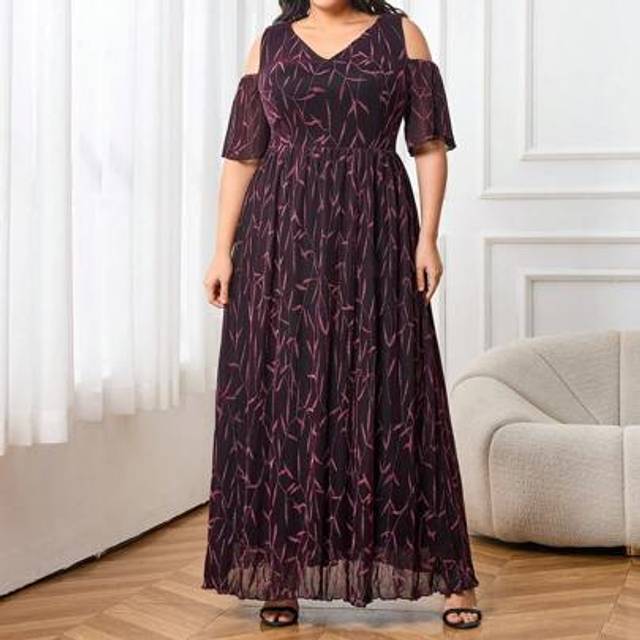 Modelyn Plus Size Elegant Glitter Off-Shoulder Long Dress, Summer