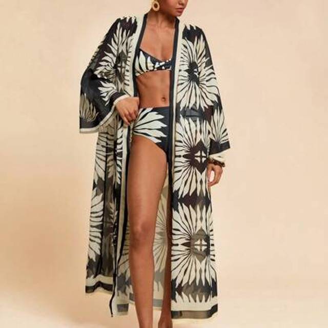 Travachic Summer Women&#39;s Vacation Beach All-Over Print Sheer Kimono Coverup,Swimsuits For Woman,Beach Outfits For Woman,Beach Outfit For Women