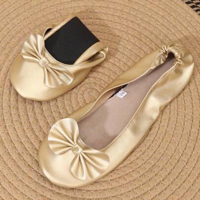 SHEIN Women&#39;s Lightweight Soft Foldable Slip-On Yoga/Ballet Slippers With Bow Decor, Elastic, Indoor Use