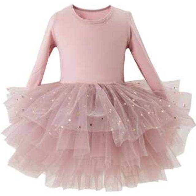 SHEIN Light Pink Sequined Long Sleeve Tulle Ballet Tutu Dress, Girls Swan Dance Costume