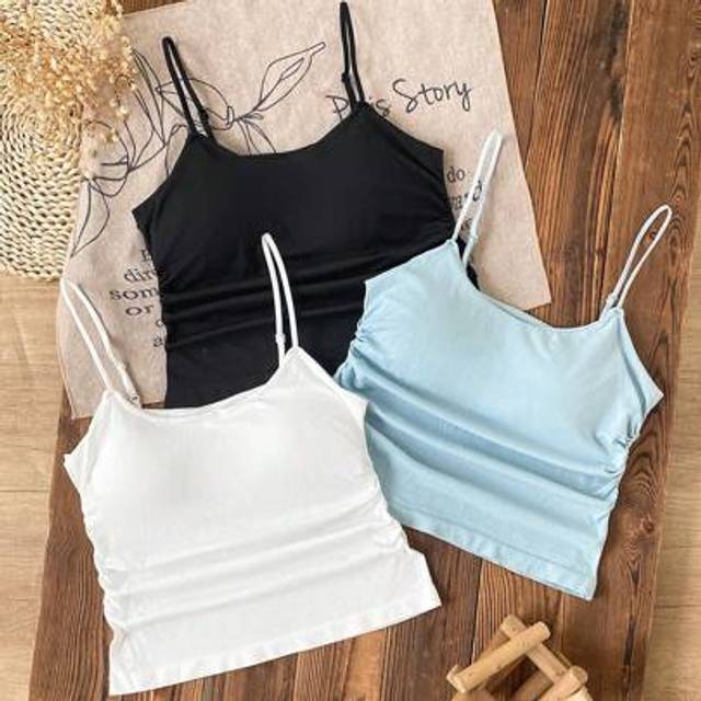 SHEIN 3pcs Ruched Design Sweet & Spicy Cami Top With Built-In Padded Bra, Teenager Girls Camisole Vest For Layering