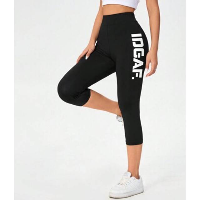 SHEIN Ladies&#39; Casual Letter Pattern Knitted 3/4 Length Skinny Leggings, Suitable For Summer