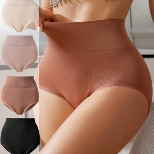 SHEIN 4pcs Solid Color High-Waist Seamless Shaping Shorts, Women&#39;s Tummy Control Panties, Postpartum Shapewear