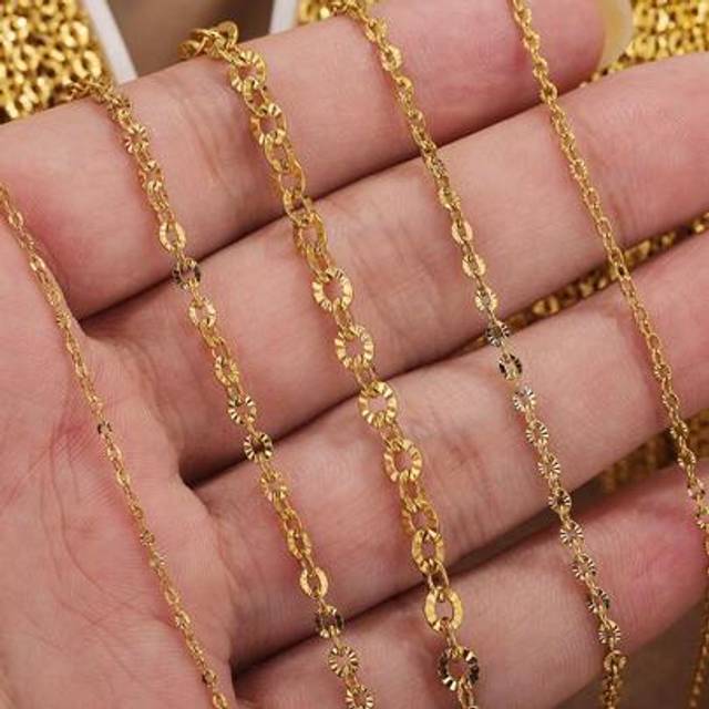 SHEIN 2m Stainless Steel Textured O-shaped Cable Chain With Cross Charms, Gold Plated, For Diy Jewelry Making, 1mm-4mm Wide Necklace Bracelet Supplies