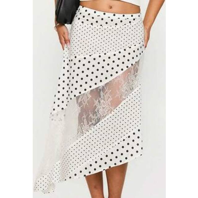 SHEIN Women&#39;s Summer Low Waist Asymmetrical Skirt - Polka Dot Lace Patch Midi Skirt Boho Floral Beach Skirt Aesthetic Y2K Fashion