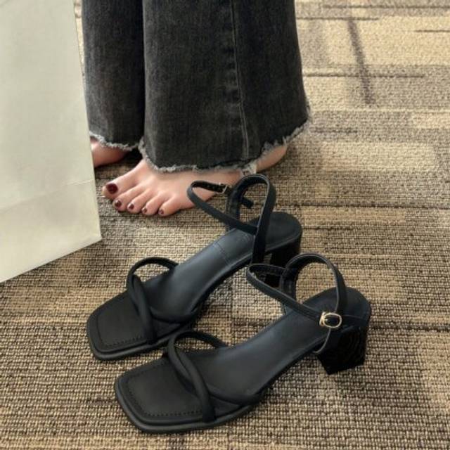 SHEIN Women&#39;s Sandals Summer New Fashion Versatile Gentle Retro Chunky Heel Non-Slip One-Strap High Heels Summer