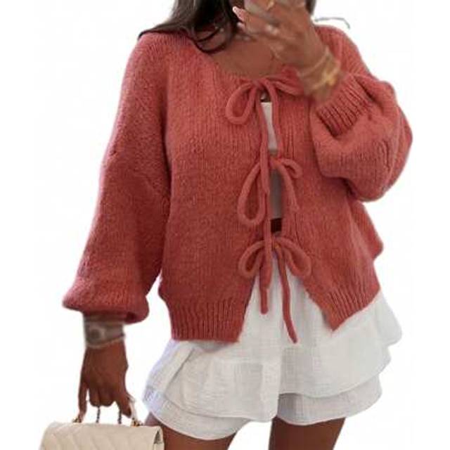 SHEIN Women Knit Cardigan Long Sleeve Tie-Up Solid Fall Casual Jacket Sweater Streetwear