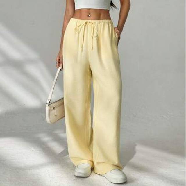 SHEIN Yellow Woven Women&#39;s Wide Leg Trousers,Cargo Pants