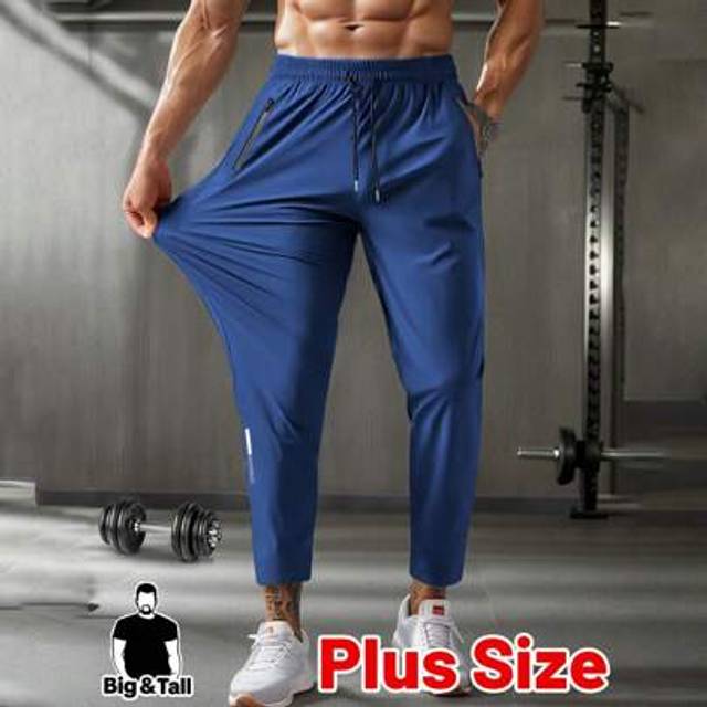 SHEIN Plus Size Men&#39;s Casual Sports Pants, High Stretch Fabric, With Drawstring Waist And Zipper Pockets, Suitable For Daily Wear And Outdoor Activities, Re