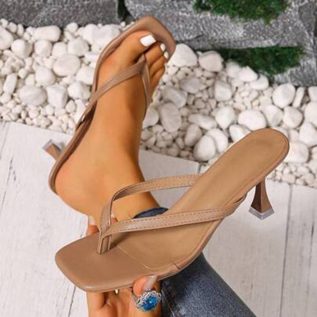 SHEIN Women&#39;s Square Toe One-Piece High Heels Sandals, Kitten Heel Sexy Elegant Comfortable Formal Dress Sandals, Suitable For Daily Wear
