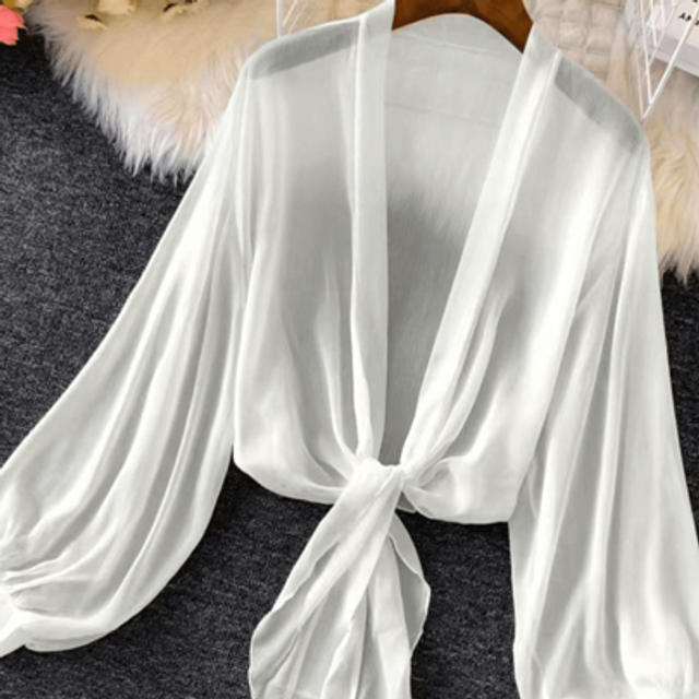 SHEIN Women Plus Size Summer Thin Lantern Sleeve Tie-Waist Cardigan