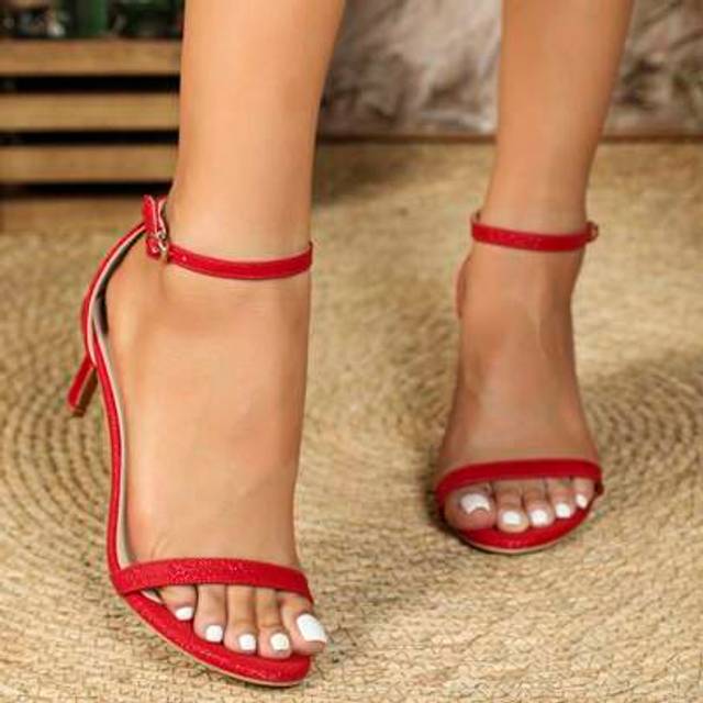 SHEIN Women&#39;s Square Toe Red Stiletto Heel Strap Sandals, Fashionable Sexy Elegant High Heels