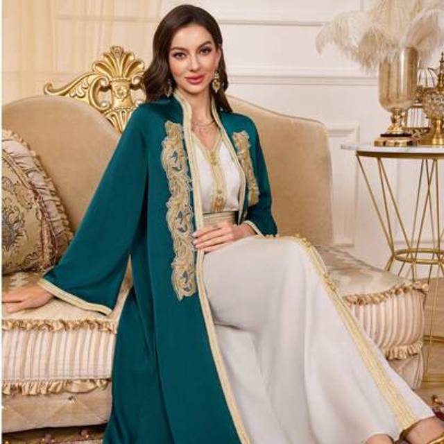 SHEIN 2pcs Elegant V-Neck Color Block Long Sleeve Dress, Modest