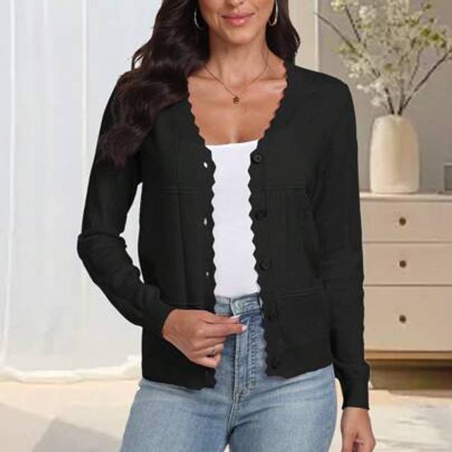 SHEIN Women&#39;s V Neck Hollowed-Out Cardigans Long Sleeve Buttons Sweaters Lightweight Knitwear