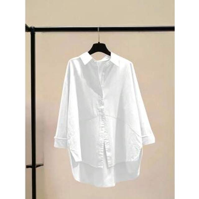 SHEIN Plus Size Women Simple Solid Color Irregular Hem Button-Up Long Sleeve Shirt, Casual Suitable For Daily Outings, Travel, Brunch, Garden Party, Commute
