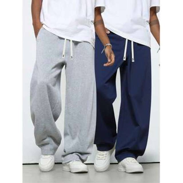 SHEIN 2pcs Men&#39;s Solid Color Loose Straight Leg Casual Sweatpants, Sports Pants, & Versatile, Spring And Autumn