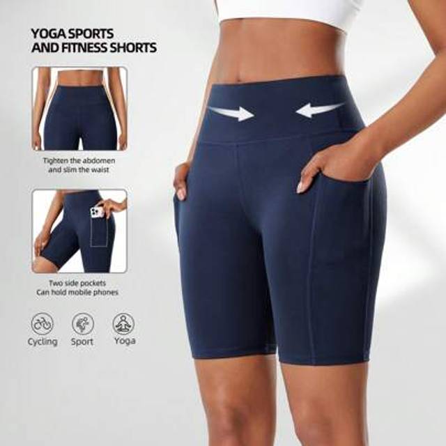 SHEIN Women&#39;s High Waist Yoga Shorts With Side Pockets, Outdoor Fitness Running Compression Workout Shorts Women Boxer Shorts