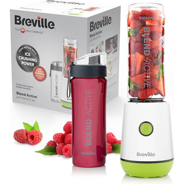 Breville Blend Active Personal Blender & Smoothie Maker | 350W | 2 Portable Blend Active Bottles (600ml) | Leak Proof Lids | White & Green [VBL246]