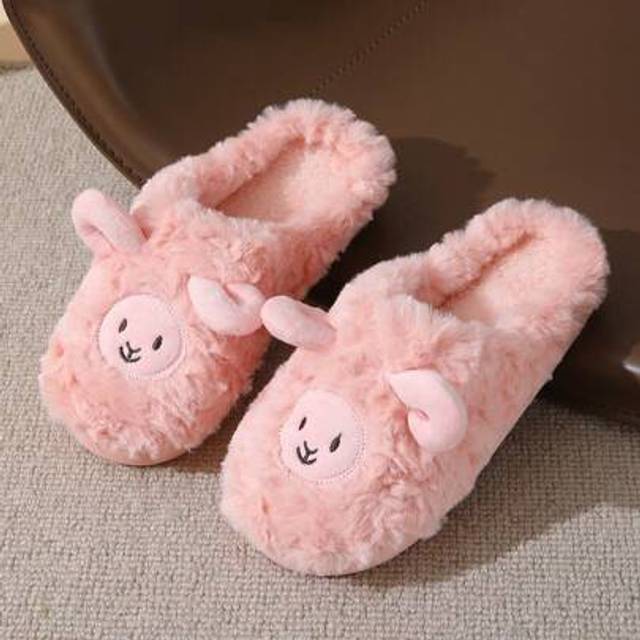 SHEIN Cute Sheep Thermal Slippers For Women, Warm Anti-Slip Indoor Plush House Shoes, Suitable For Autumn/Winter, Suitable For Couples And New Moms