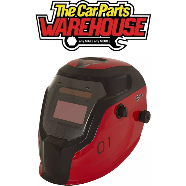 Sealey auto darkening red welding helmet with shade control 9-13 - pwh1