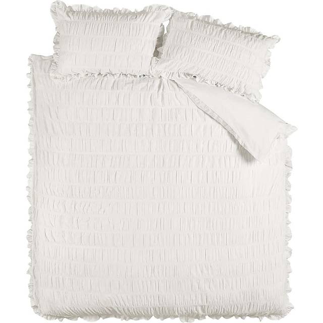Catherine Lansfield Seersucker Frill Easy Care Duvet Cover Bedding Set White