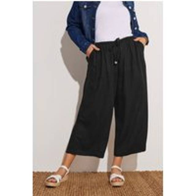 Yours Curve Black Wide Leg Ankle Grazer Linen Trousers, Women's Curve & Plus Size, Yours - 16