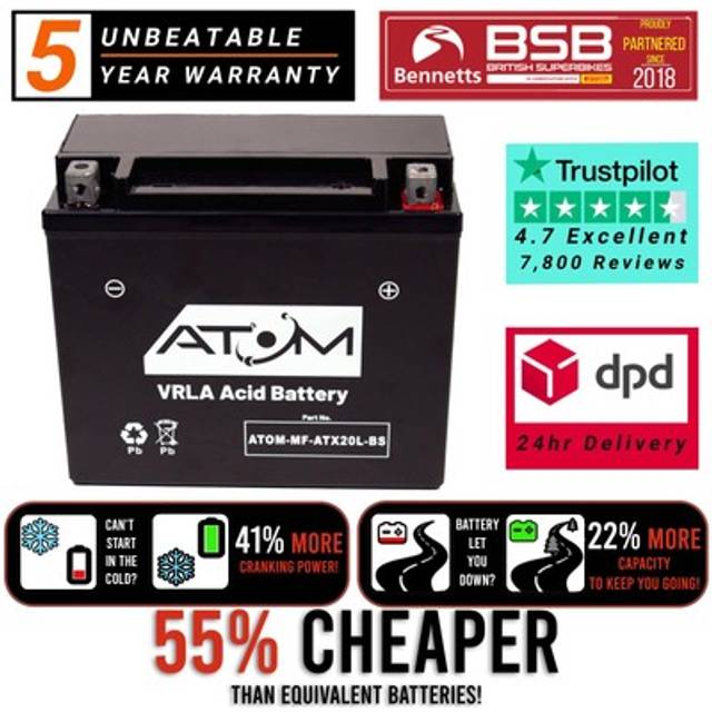 Ytx20l-bs atom agm motorcycle battery 12v - harley-davidson fxdf dyna fat bob 13