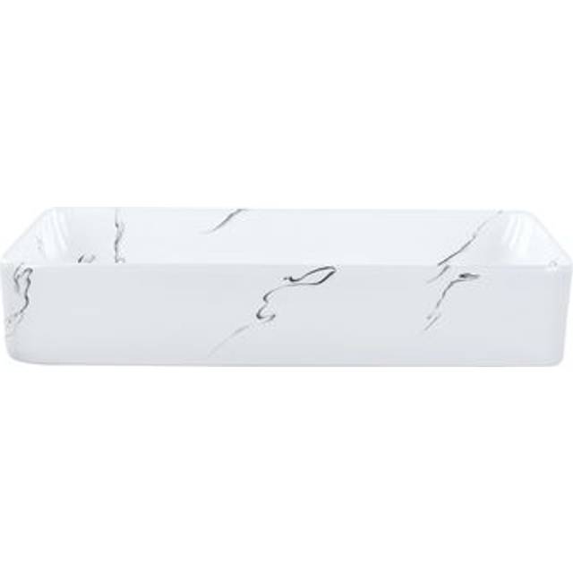 Beliani - Bathroom Countertop Wash Basin Ceramic Marble Effect 610 x 350 mm White Hopi