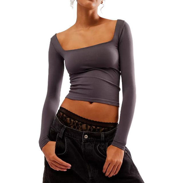 Clean Lines Long Sleeve by Intimately in Vintage Grey, Size: L-XL/G-TG
