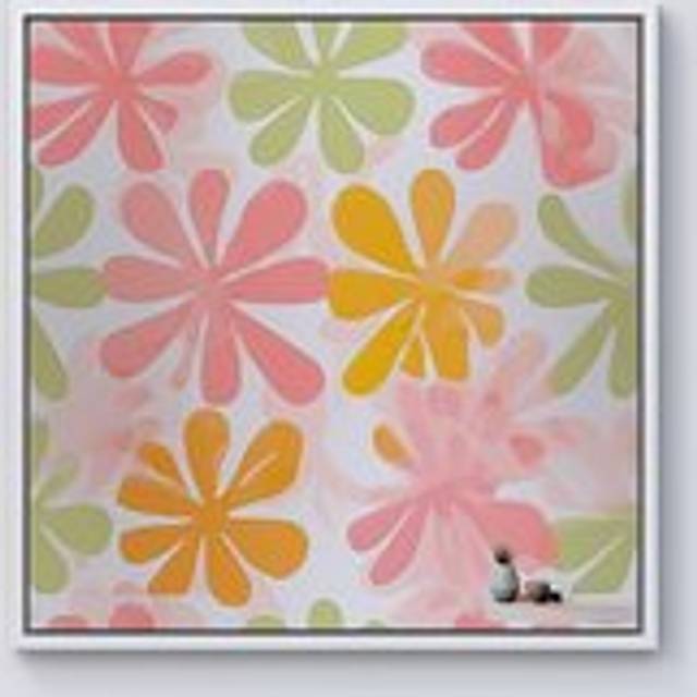 Yellow And Pink Flowers Framed Canvas - Off White - w40_inch_x_h40_inch