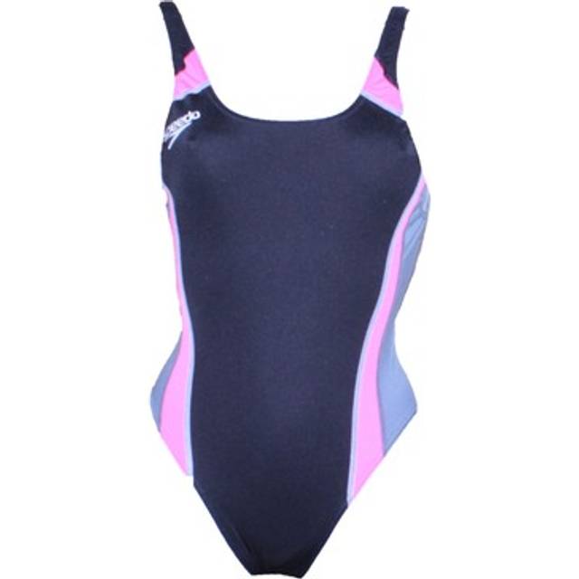 Swimming costume ladies suit speedo endurance black & pink one piece 30"