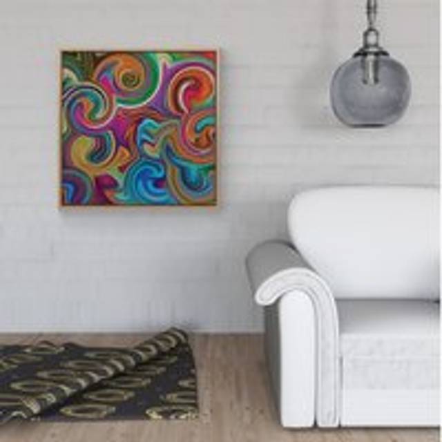 Colourful Wave Pattern Framed Canvas - Light Brown - W16 inch x H16 inch