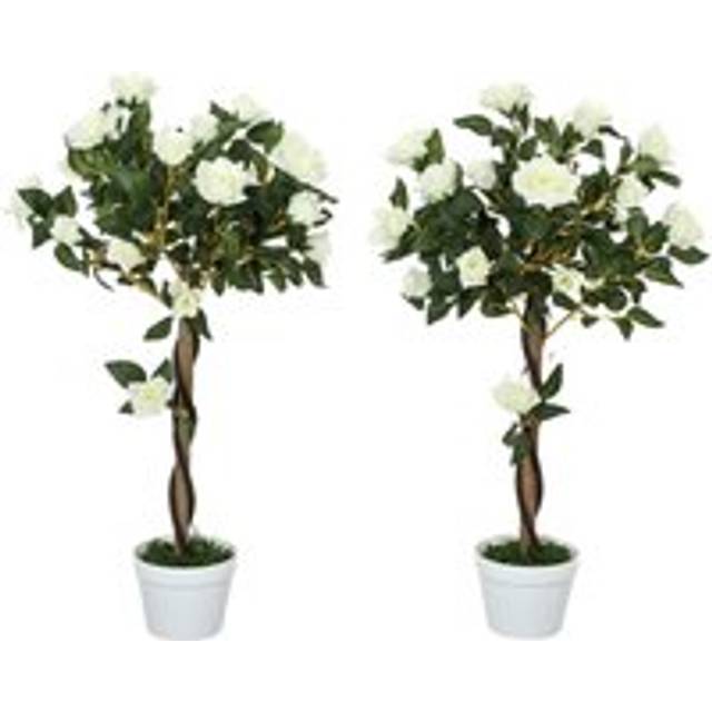 Outsunny Set Of 2 90cm Artificial Rose Tree - Fake Decorative Plant - White | TJ Hughes Yellow
