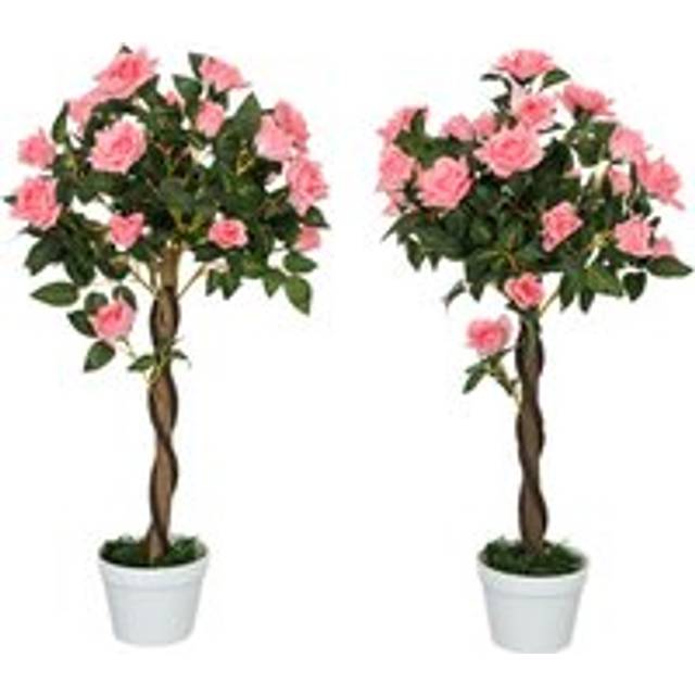 Outsunny Set of 2 90cm Artificial Rose Tree - Fake Decorative Plant - Pink | TJ Hughes Yellow