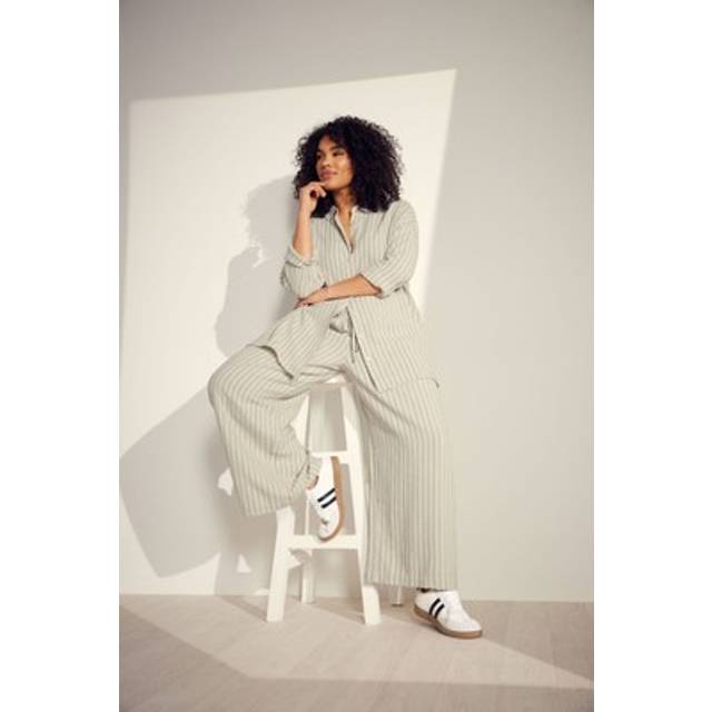 Evans curve women's plus size stripe linen wide leg trousers