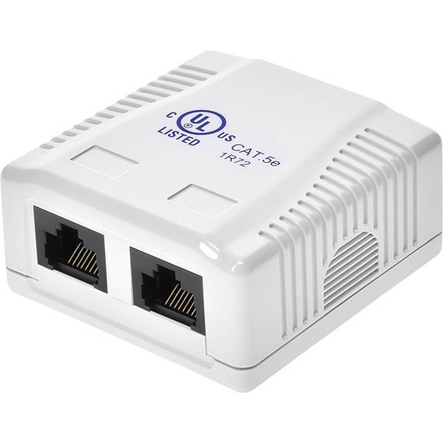 Monoprice 2-Port Cat5e RJ45 Surface Mount Box UL, TAA, Dual IDC, 50u, No Logo, White