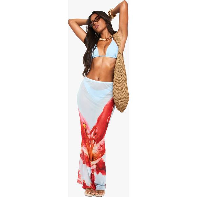 Womens Floral Maxi Beach Skirt - Blue