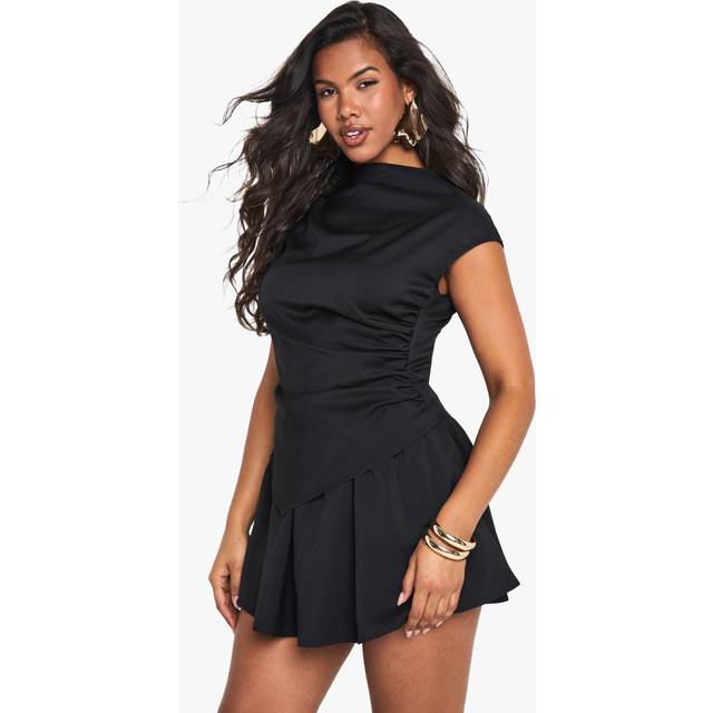 Womens Tailored Slash Neck Cap Sleeve Mini Dress - Black - 14, Black