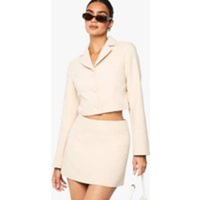 Womens Boucle Crop Tailored Blazer - Beige - 10, Beige