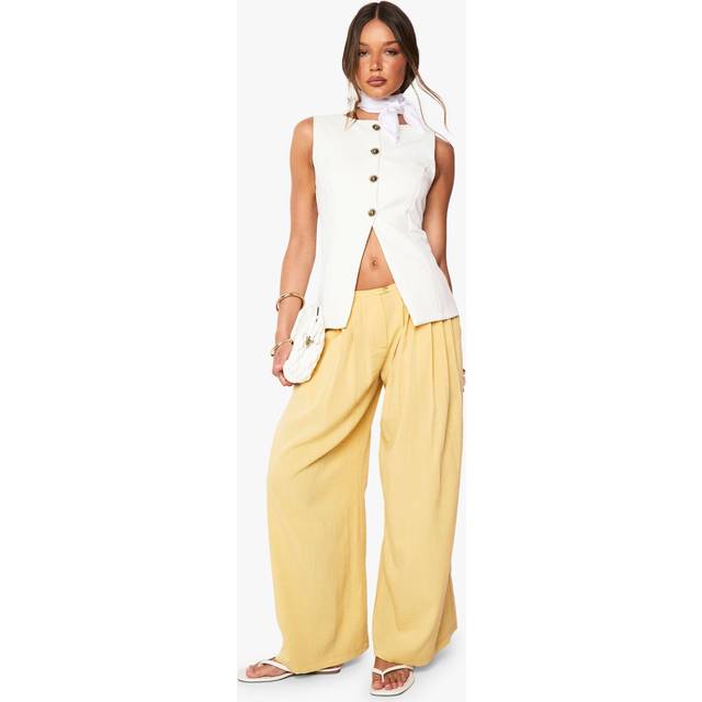 Womens Linen Look Palazzo Trousers - Ochre - 10