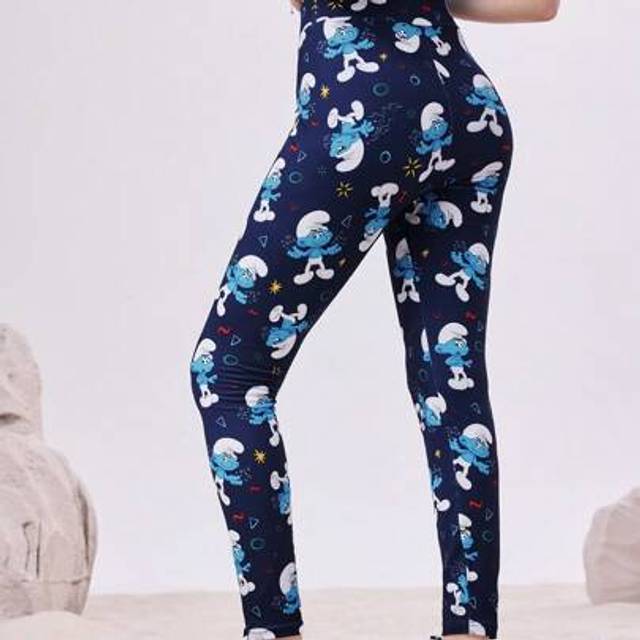 SHEIN Women&#39;s Summer Navy Blue Cute High Waist Cartoon Pattern Leggings Cycling Leggings Vacation