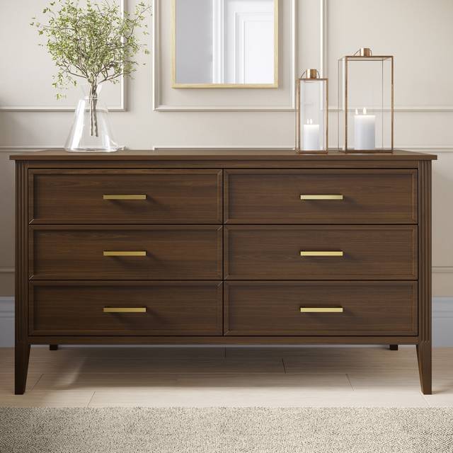 Wide Walnut Chest Of 6 Drawers - Delilah - Wood