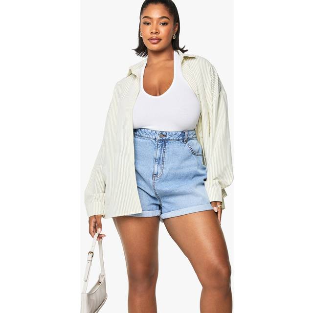 Womens Plus Denim Mom Short - Grey - 28