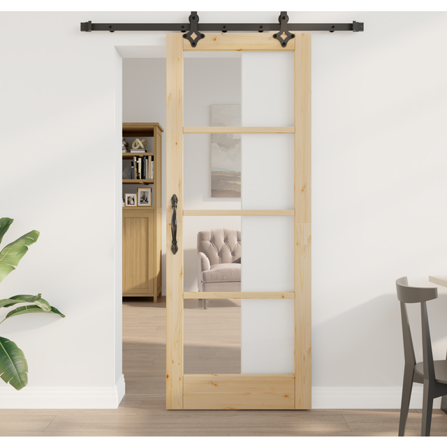 vidaXL Sliding Door Manual Brown 78 x 202 cm Wood and metal