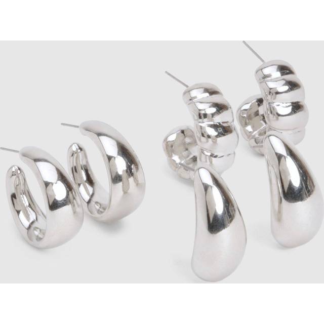 Boohoo 3 Pack Silver Chunky Hoop Earrings - silver - One Size