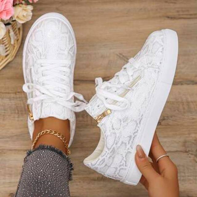 SHEIN Women&#39;s New Blue Snake Skin Print Classic Side Zip Casual Shoes, Fashion Versatile Lace-Up Platform Sneakers, Thick Sole Increase Height Sports Shoes,