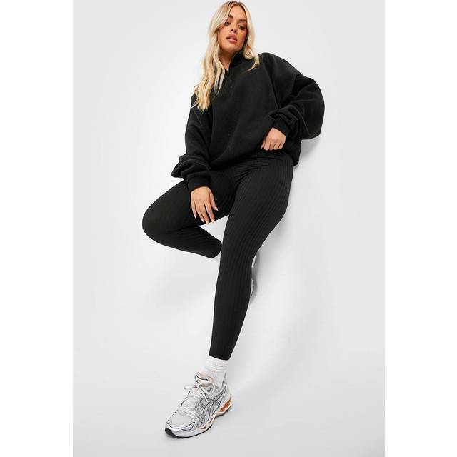 Womens Plus Thick Ribbed Mid Rise Basic Leggings - Black - 22, Black