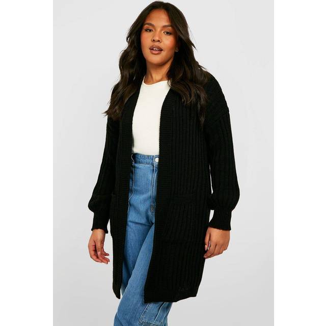 Womens Wide Rib Chunky Cardigan - Black - S