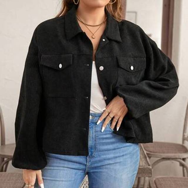 Luneh Plus Size Women&#39;s Loose Fit Drop Shoulder Textured Long Sleeve Casual Jacket For Fall